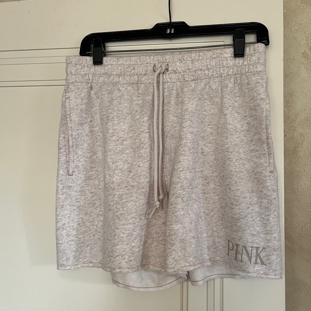 PINK Victoria’s Secret Fleece Shorts Heather Cream Color Size S